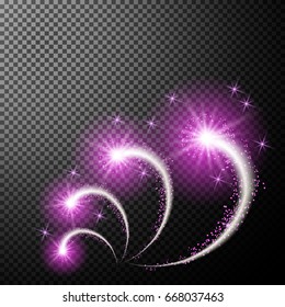 Glowing flying stars comet as design element isolated on special translucent or transparent background