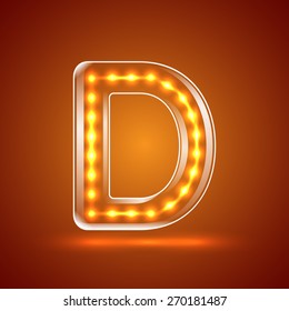 Glowing font.illuminated letters.Capital letter D.Vector illustration