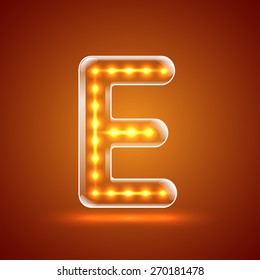 Glowing font.illuminated letters.Capital letter E.Vector illustration