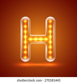 Glowing font.illuminated letters.Capital letter H.Vector illustration