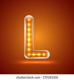 Glowing font.illuminated letters.Capital letter L.Vector illustration