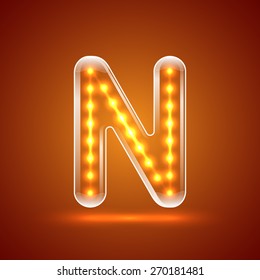 Glowing font.illuminated letters.Capital letter N.Vector illustration