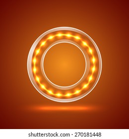 Glowing font.illuminated letters.Capital letter O.Vector illustration