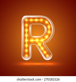 Glowing font.illuminated letters.Capital letter R.Vector illustration