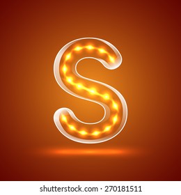 Glowing font.illuminated letters.Capital letter S.Vector illustration