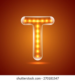 Glowing font.illuminated letters.Capital letter T.Vector illustration