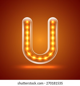 Glowing font.illuminated letters.Capital letter U.Vector illustration