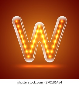 Glowing font.illuminated letters.Capital letter W.Vector illustration