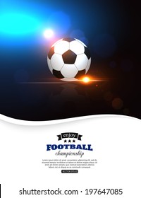 Glowing football background with soccer ball and place for text.