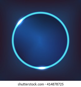 Glowing frame a circle form. Design element for your ad, sign, poster, banner. Vintage frame. Retro neon lamp with Space for text. 