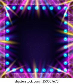 Glowing frame with light bulbs, vector illustration.