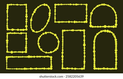 Glowing Frame Shapes Neon Abstract Border. A collection of 9 glowing dotted frame shapes in neon yellow. Perfect for futuristic designs, digital graphics, posters, sci-fi themes, and creative layouts