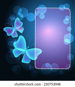 Glowing frame with transparent butterflies  