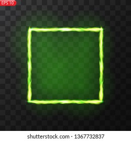 Glowing frames on transparent background. Square glow borders. Sparkling geometric light banner. Luminous triangle light shape. Shining forms.