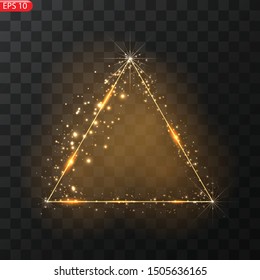 Glowing frames on transparent background. Square glow borders. Sparkling geometric light banner. Luminous triangle light shape. Shining forms.