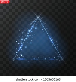 Glowing frames on transparent background. Square glow borders. Sparkling geometric light banner. Luminous triangle light shape. Shining forms.