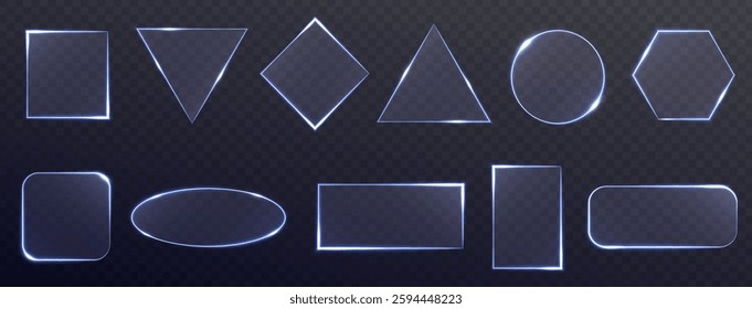 Glowing frames for your design, set of blue frames on a dark background, geometric figures, Vector illustration.