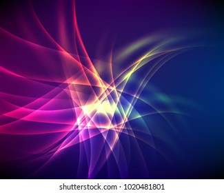 Glowing futuristic lines in dark space with stars concept. Energy technology idea. Design elements business presentation template. Vector illustration EPS10 for banners background, backdrop glow light