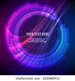 Glowing futuristic lines in dark space with circle ring. Energy technology idea. Design elements business presentation template. Vector illustration EPS 10 for banners background, backdrop glow light 