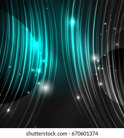 Glowing futuristic lines in the dark space with stars concept. Energy technology idea
