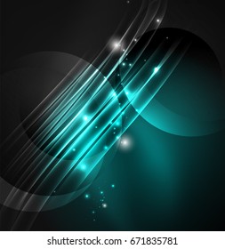 Glowing futuristic lines in the dark space with stars concept. Energy technology idea