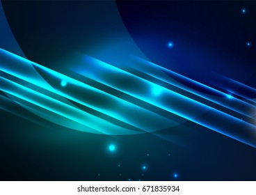 Glühende futuristische Linien im dunklen Raum mit Sternenkonzept. Energietechnologie-Idee