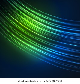 Glowing futuristic lines in the dark space with stars concept. Energy technology idea
