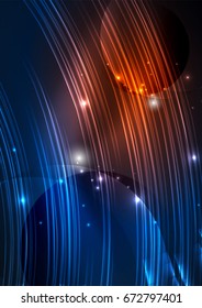 Glowing futuristic lines in the dark space with stars concept. Energy technology idea