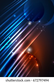 Glowing futuristic lines in the dark space with stars concept. Energy technology idea
