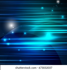 Glowing futuristic lines in the dark space with stars concept. Energy technology idea