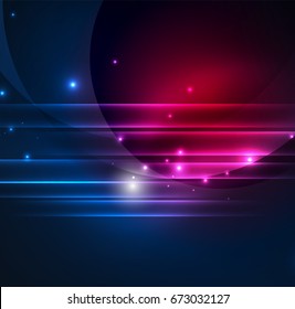 Glowing futuristic lines in the dark space with stars concept. Energy technology idea