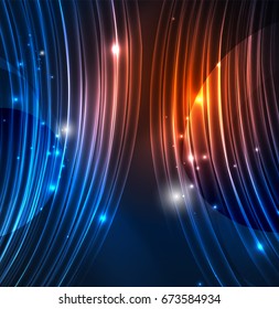 Líneas futuristas brillantes en el espacio oscuro con el concepto de estrellas. Idea de tecnología energética