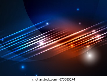 Glowing futuristic lines in the dark space with stars concept. Energy technology idea