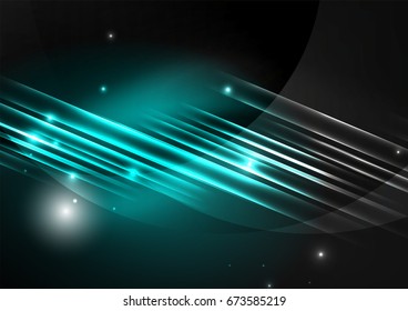 Glühende futuristische Linien im dunklen Raum mit Sternenkonzept. Energietechnologie-Idee