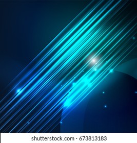 Glowing futuristic lines in the dark space with stars concept. Energy technology idea