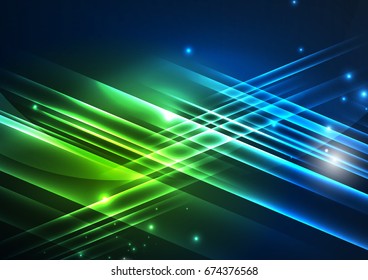 Glowing futuristic lines in the dark space with stars concept. Energy technology idea