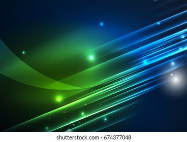 Glowing futuristic lines in the dark space with stars concept. Energy technology idea