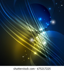 Glowing futuristic lines in the dark space with stars concept. Energy technology idea