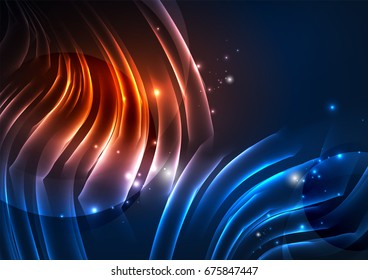 Glowing futuristic lines in the dark space with stars concept. Energy technology idea
