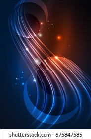 Glowing futuristic lines in the dark space with stars concept. Energy technology idea