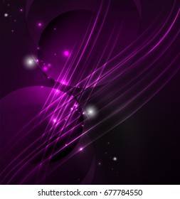 Glowing futuristic lines in the dark space with stars concept. Energy technology idea