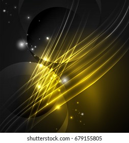 Glowing futuristic lines in the dark space with stars concept. Energy technology idea