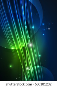 Glowing futuristic lines in the dark space with stars concept. Energy technology idea