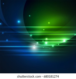 Glowing futuristic lines in the dark space with stars concept. Energy technology idea