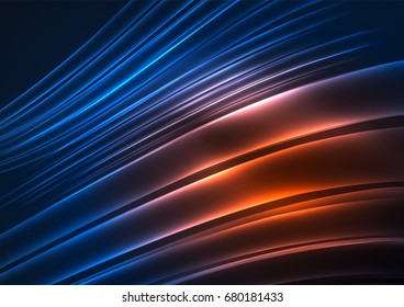 Glowing futuristic lines in the dark space with stars concept. Energy technology idea