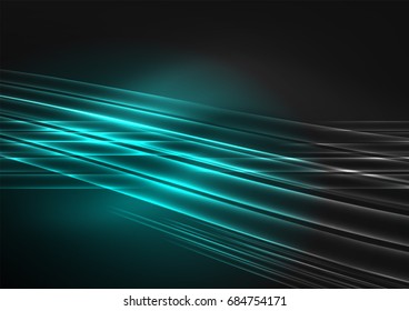 Líneas futuristas brillantes en el espacio oscuro con el concepto de estrellas. Idea de tecnología energética