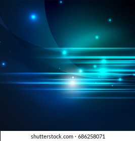Glowing futuristic lines in the dark space with stars concept. Energy technology idea
