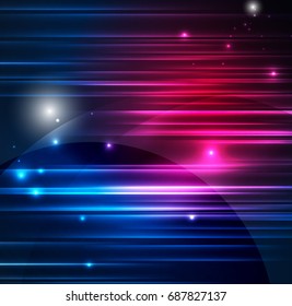 Glowing futuristic lines in the dark space with stars concept. Energy technology idea