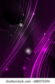 Glowing futuristic lines in the dark space with stars concept. Energy technology idea