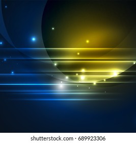 Glühende futuristische Linien im dunklen Raum mit Sternenkonzept. Energietechnologie-Idee